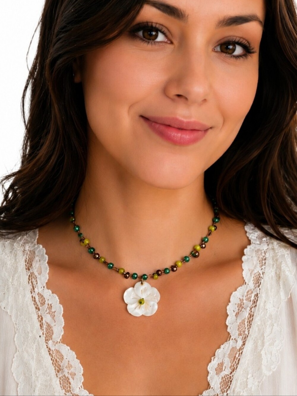Y2k Floating Beaded Tropical Shell Flower Beach Resort Choker Necklace